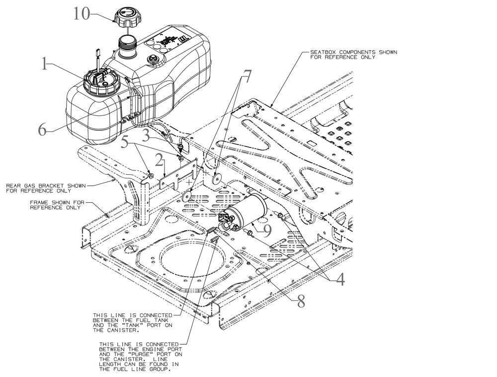 Fuel Tank Diagram and Parts List for RZT-SX46EFI (17RWCBYN210)(2018) Cub Cadet Lawn Tractor
